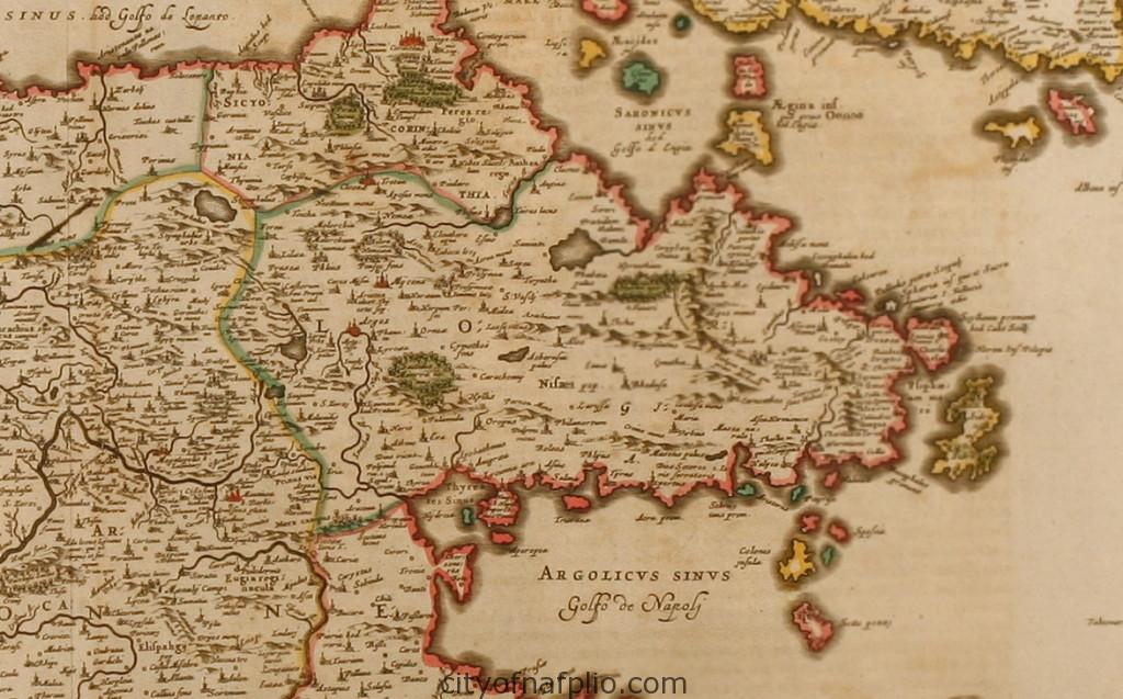 Coloured map of the Peloponnese. Printed in Amsterdam in the year 1660_argolis_Johannes Janssonius