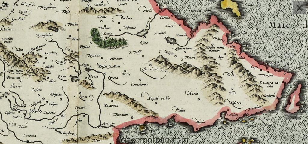 Old coloured map of the Peloponnese. Printed in the year 1595-Gerard Mercator