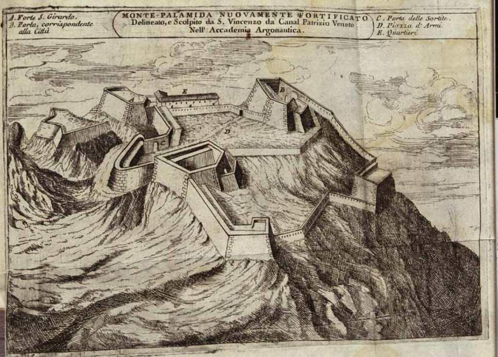 Monte Palamida nuovamente fortificato Delineato, e Scolpito da S. Vincenzo da Canal Patrizio Veneto nell'Accademia Argonautica_1708